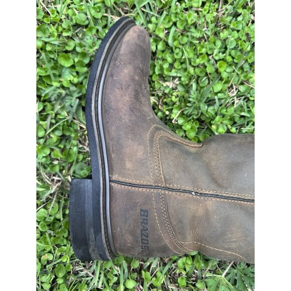 Men's Brazos Brown Leather Round Toe Safety Toe Work Boots Size 9 B9703 - Picture 10 of 16